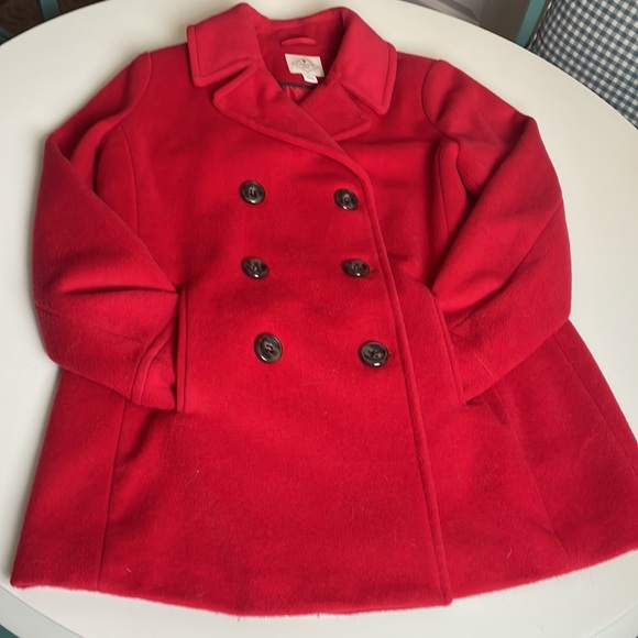 St. Johns Bay Red Wool Coat- front pockets- interior lining pocket- size Large - Picture 11 of 16